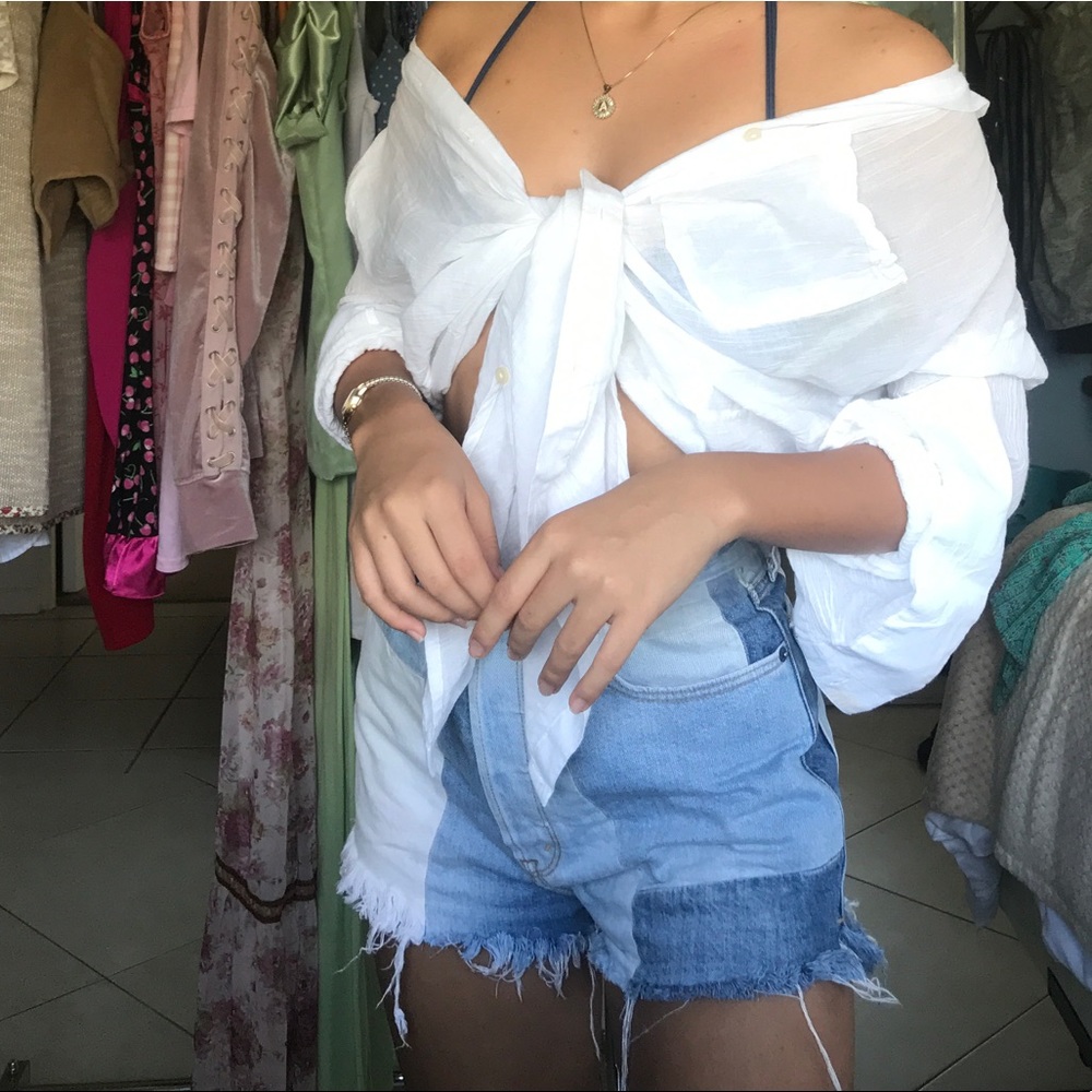 denim patchwork shorts